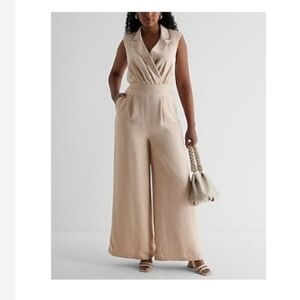 Express Sleeveless Wide-Leg Jumpsuit in Beige